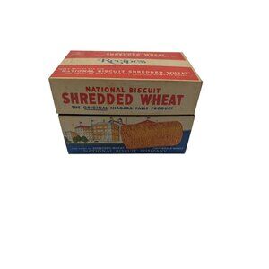Vintage National Biscuit Shredded Wheat Recipe Box Collectible Cardboard Red & B